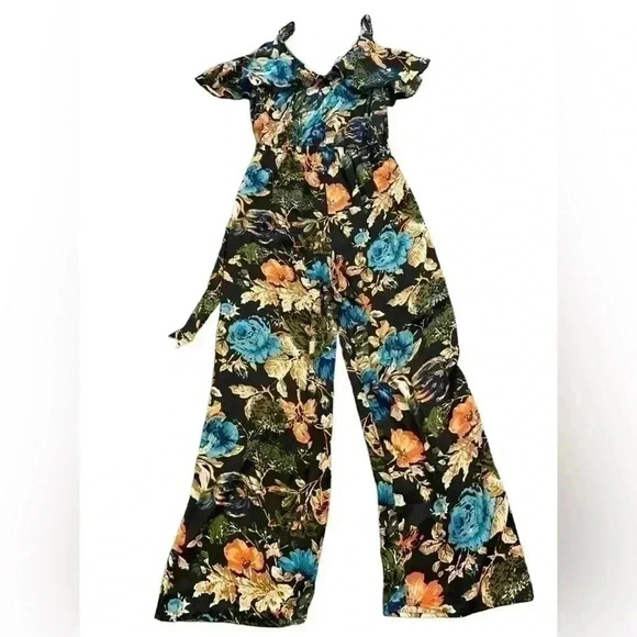 Band of Gypsies Cold-Shoulder Peony Print Jumpsuit Size Medium - Picture 3 of 9
